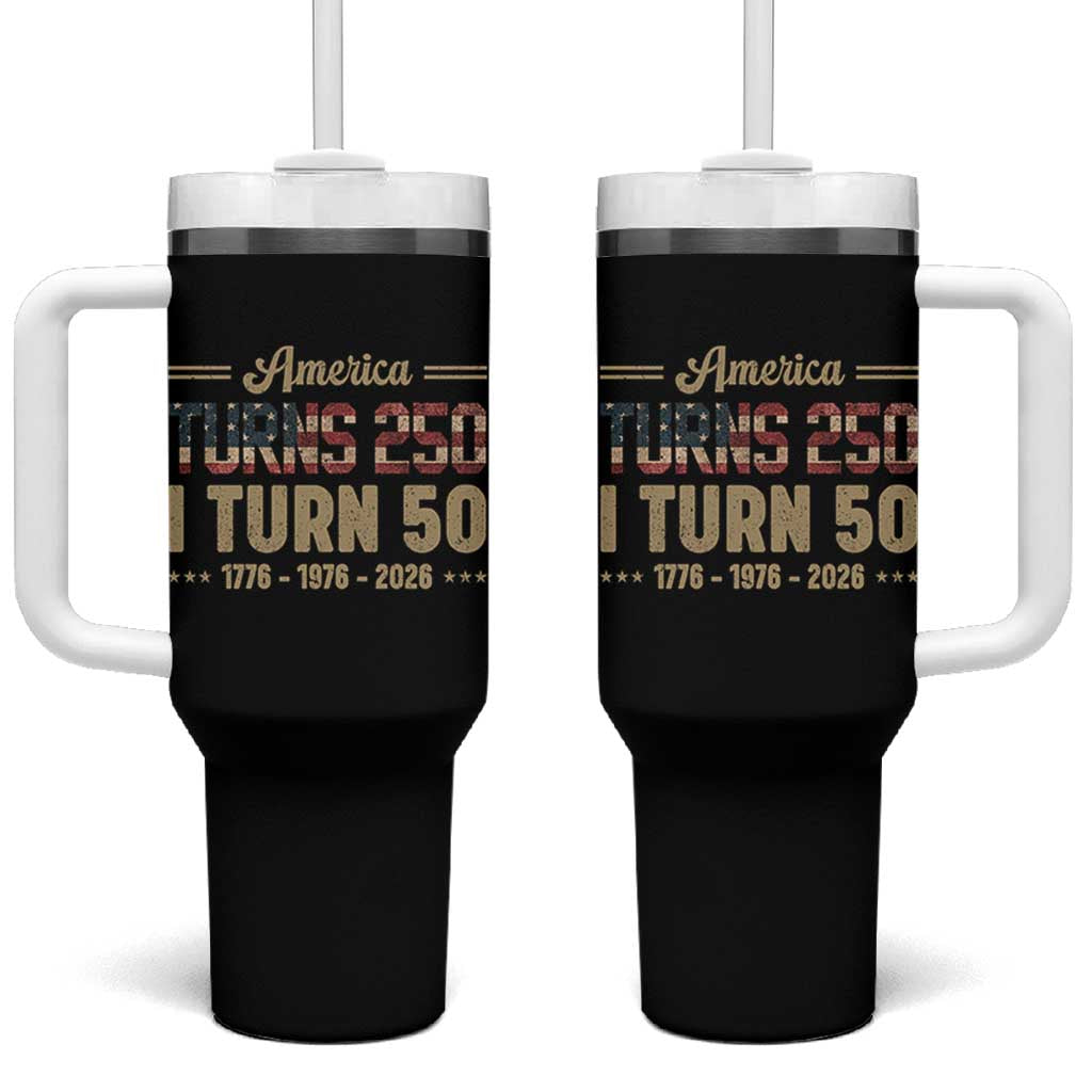 America Turns 250 I Turn 50 50th Birthday Tumbler With Handle Vintage USA 250th Anniversary 1976 50 Year Old Gift