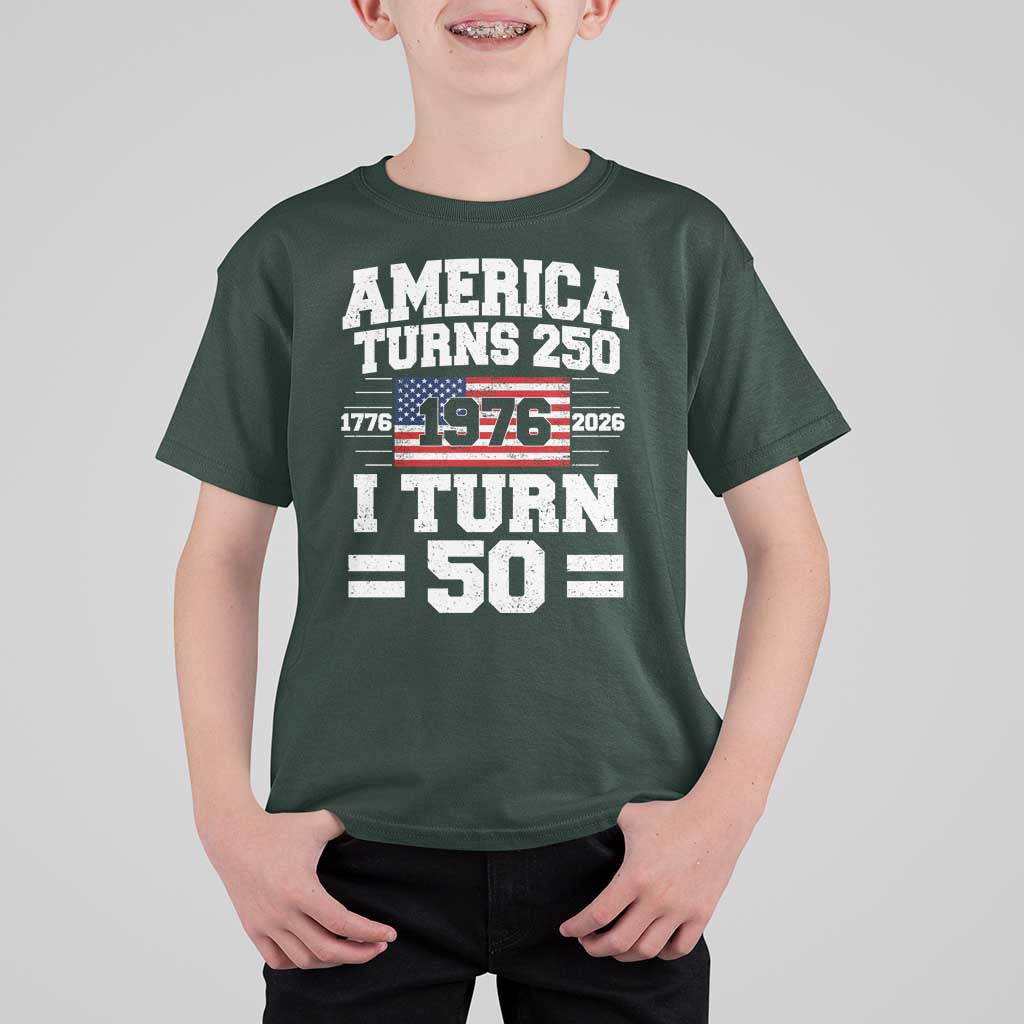America Turns 250 I Turn 50 50th Birthday T Shirt For Kid USA 250th Anniversary 1976 50 Year Old Gift