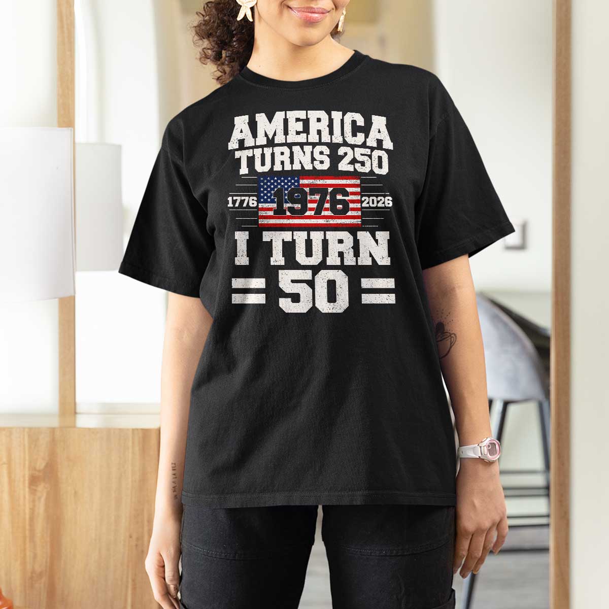 America Turns 250 I Turn 50 50th Birthday T Shirt For Women USA 250th Anniversary 1976 50 Year Old Gift