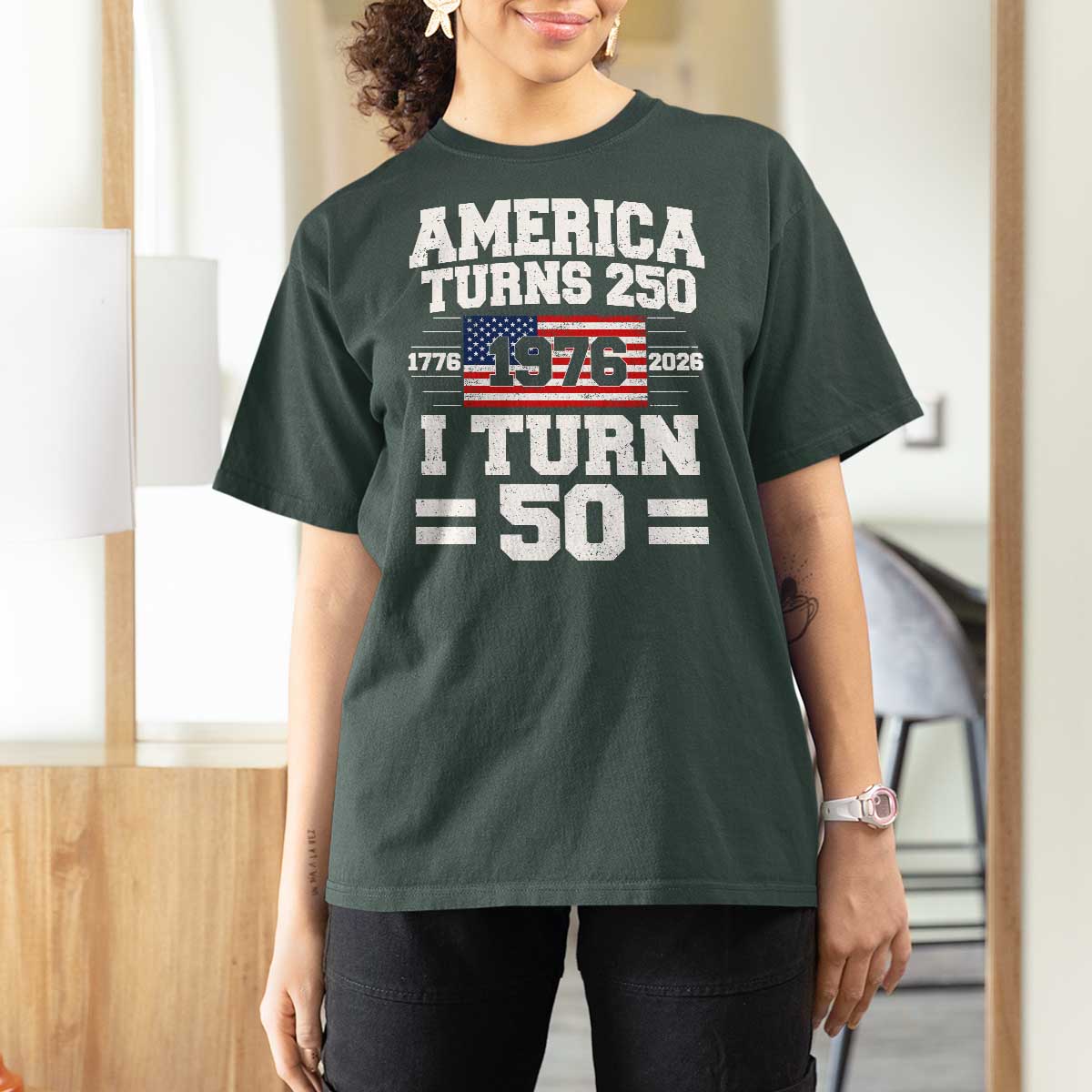 America Turns 250 I Turn 50 50th Birthday T Shirt For Women USA 250th Anniversary 1976 50 Year Old Gift