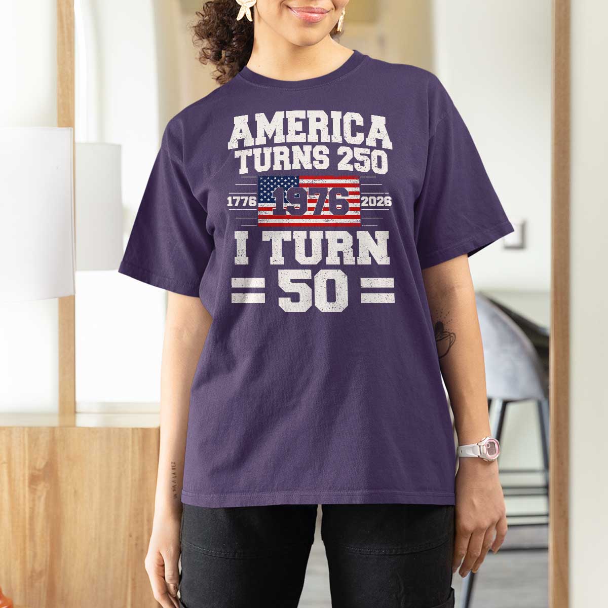 America Turns 250 I Turn 50 50th Birthday T Shirt For Women USA 250th Anniversary 1976 50 Year Old Gift