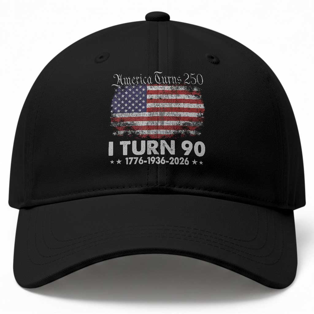 America Turns 250 I Turn 90 Baseball Cap Vintage 1936 90th Birthday 250th Anniversary USA 90 Year Old Gift