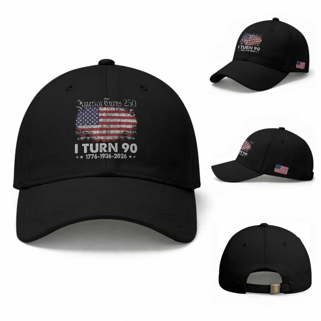 America Turns 250 I Turn 90 Baseball Cap Vintage 1936 90th Birthday 250th Anniversary USA 90 Year Old Gift