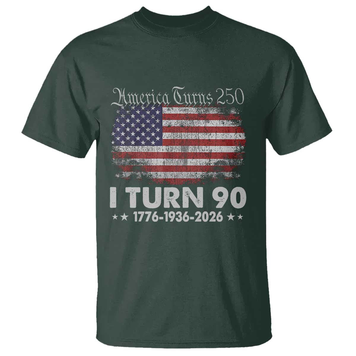 America Turns 250 I Turn 90 T Shirt Vintage 1936 90th Birthday 250th Anniversary USA 90 Year Old Gift