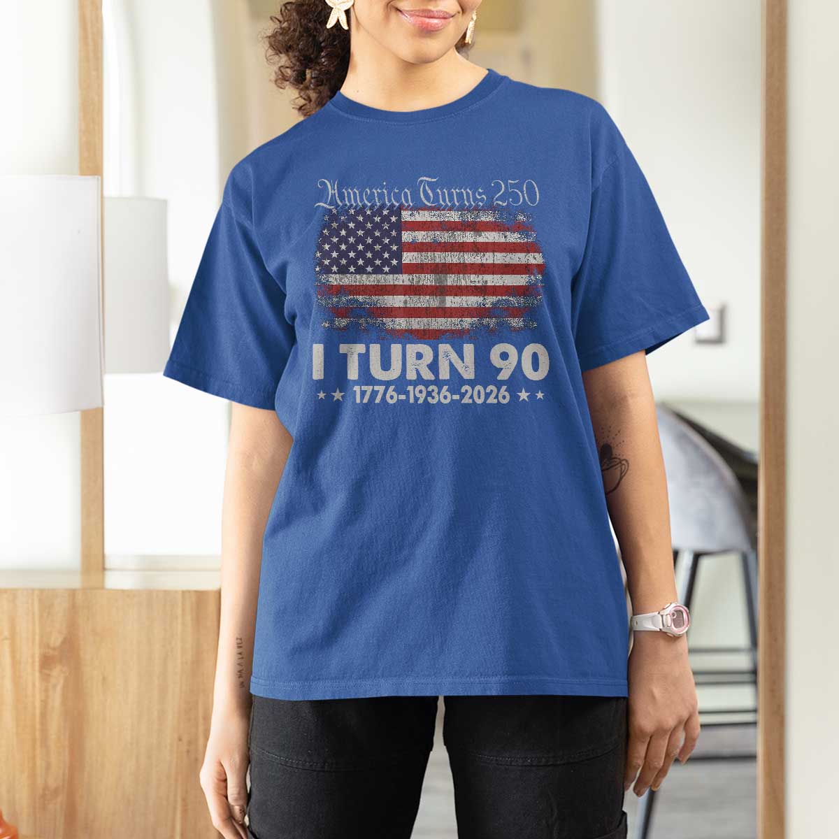 America Turns 250 I Turn 90 T Shirt For Women Vintage 1936 90th Birthday 250th Anniversary USA 90 Year Old Gift