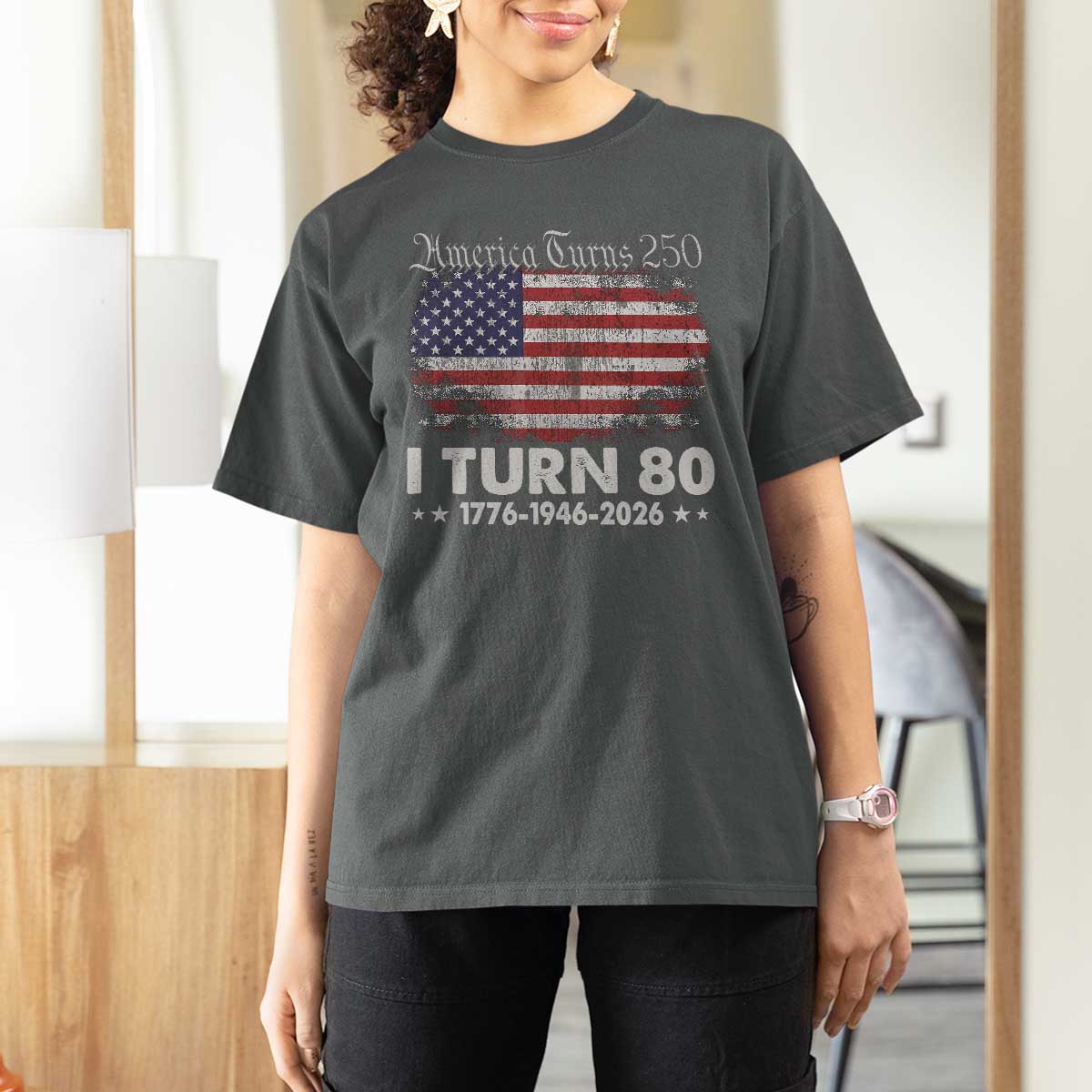 America Turns 250 I Turn 80 T Shirt For Women Vintage 1946 80th Birthday 250th Anniversary USA 80 Year Old Gift