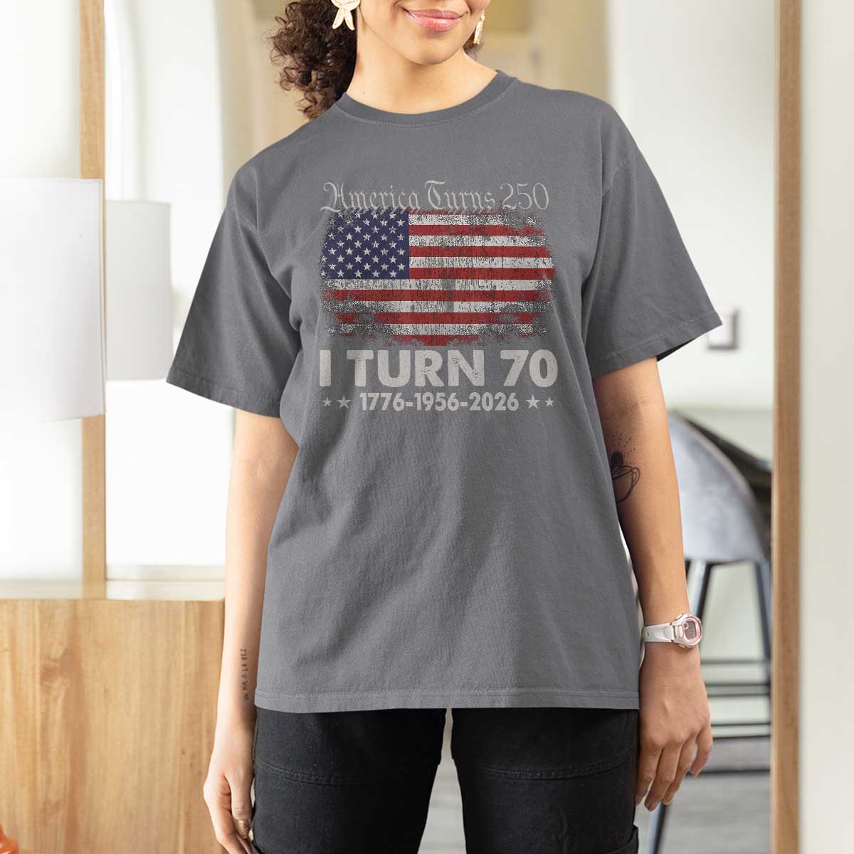 America Turns 250 I Turn 70 T Shirt For Women Vintage 1956 70th Birthday 250th Anniversary USA 70 Year Old Gift