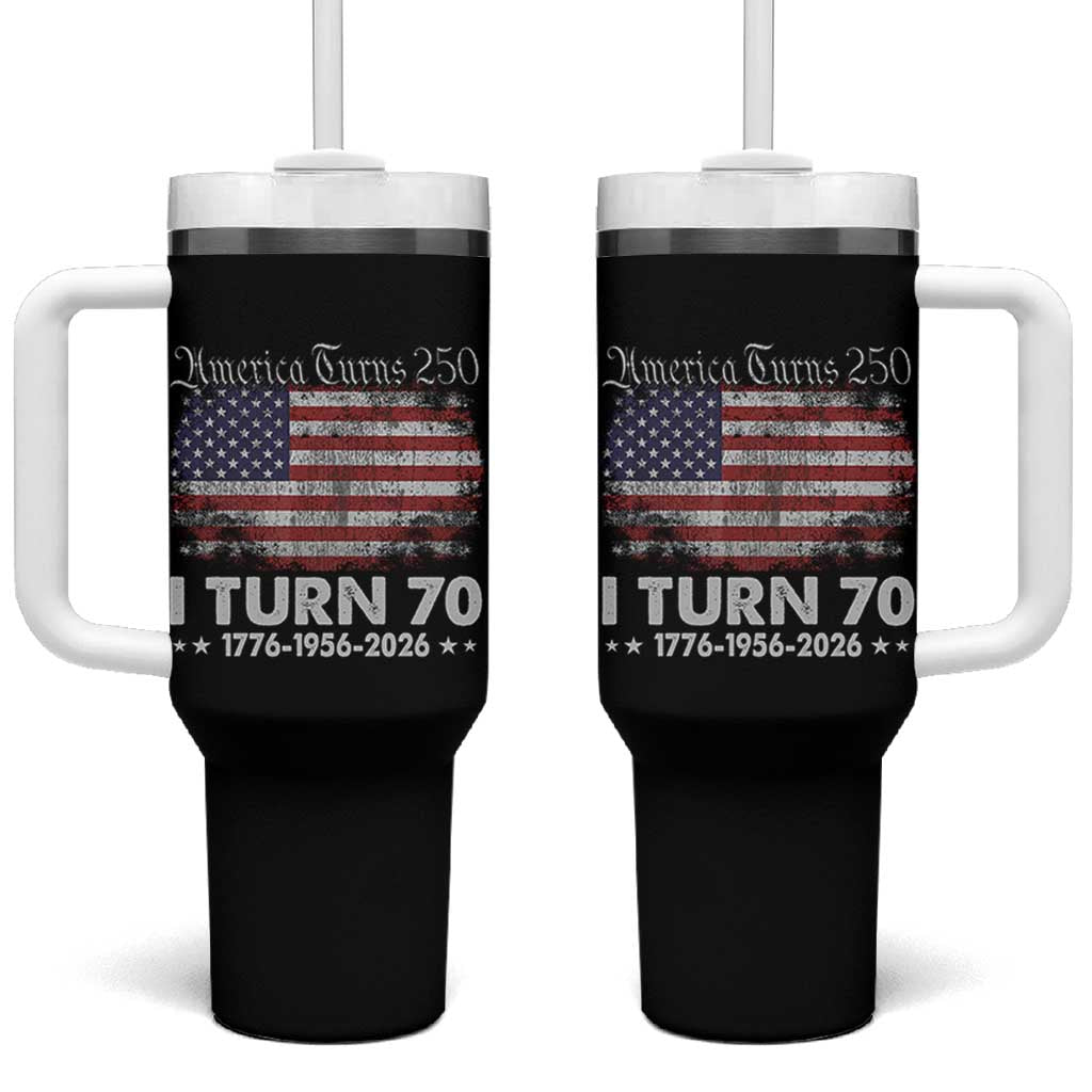 America Turns 250 I Turn 70 Tumbler With Handle Vintage 1956 70th Birthday 250th Anniversary USA 70 Year Old Gift