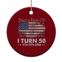 America Turns 250 I Turn 50 Ceramic Ornament Vintage 1976 50th Birthday 250th Anniversary USA 50 Year Old Gift