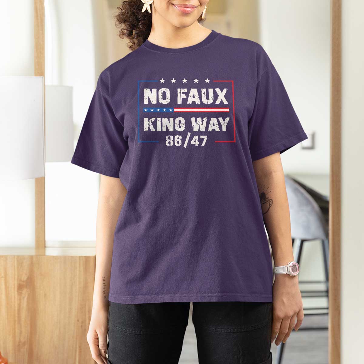 Snarky No Kings In America T Shirt For Women No Faux King Way 86 47