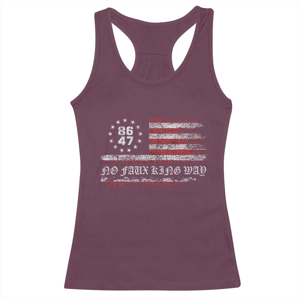 Snarky No Kings In America Racerback Tank Top No Faux King Way 86 47 US Flag Impeach 47