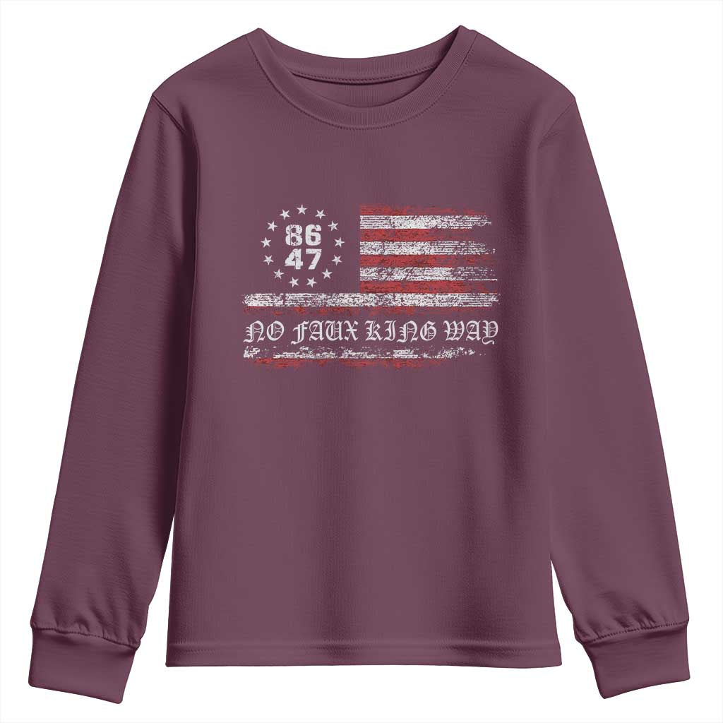 Snarky No Kings In America Youth Sweatshirt No Faux King Way 86 47 US Flag Impeach 47