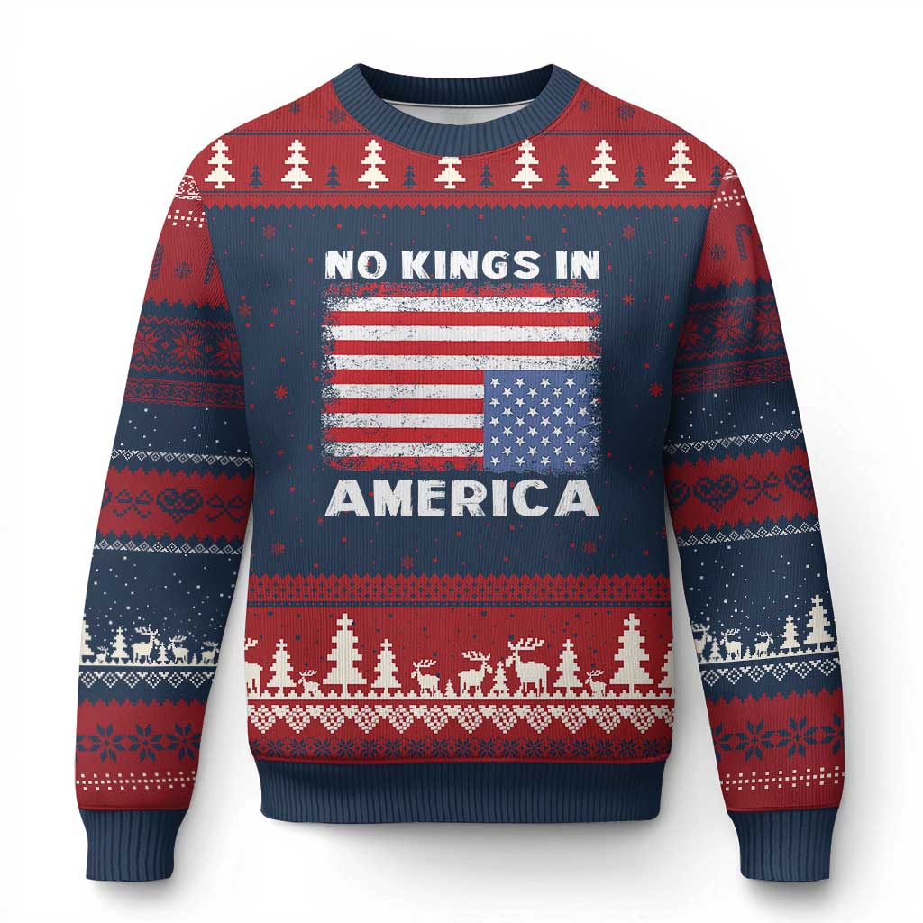 Snarky No Kings In America Ugly Christmas Sweater 86 47 No Faux King Way US Flag Upside Down - Wonder Print Shop