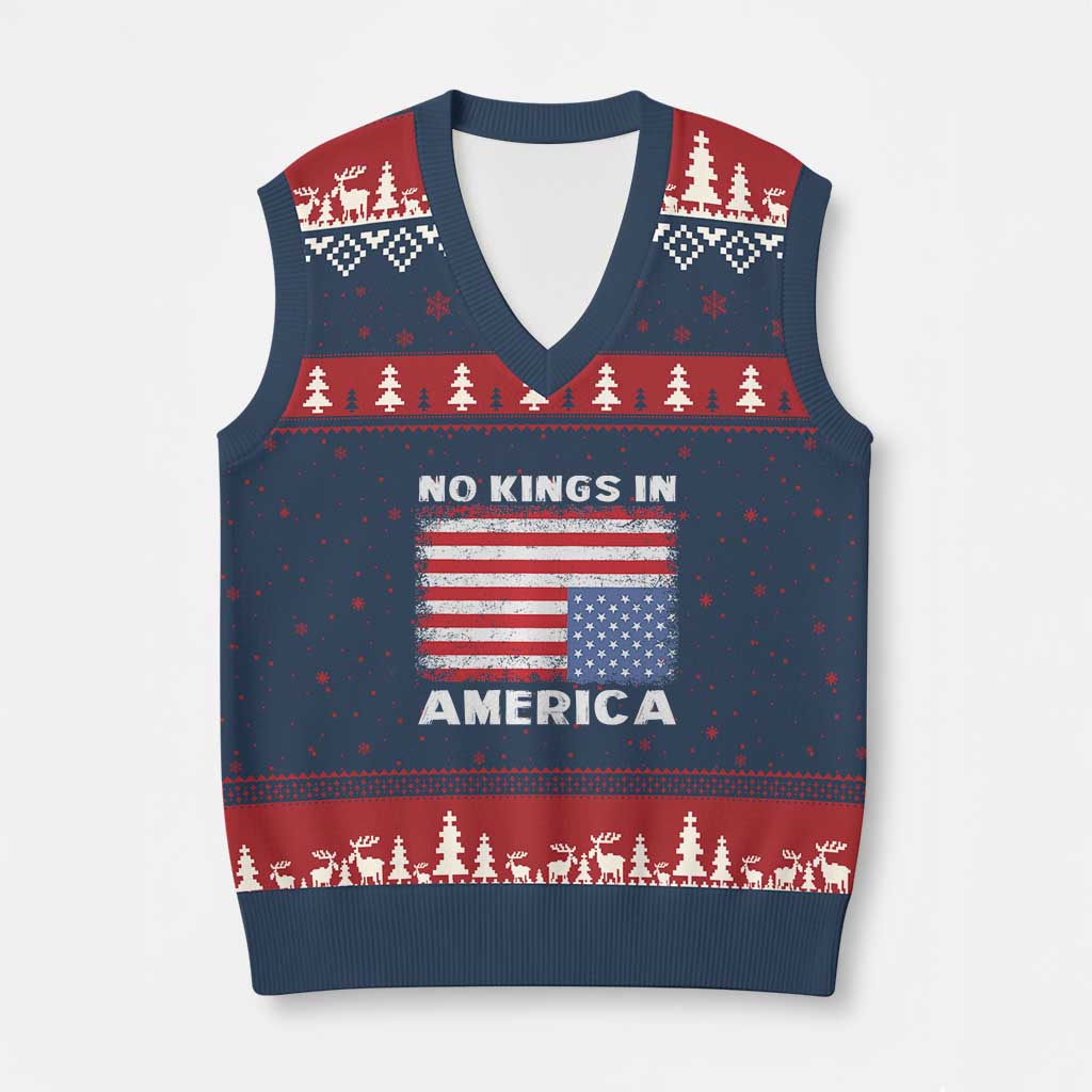 Snarky No Kings In America V-Neck Knit Sweater Vest 86 47 No Faux King Way US Flag Upside Down - Wonder Print Shop