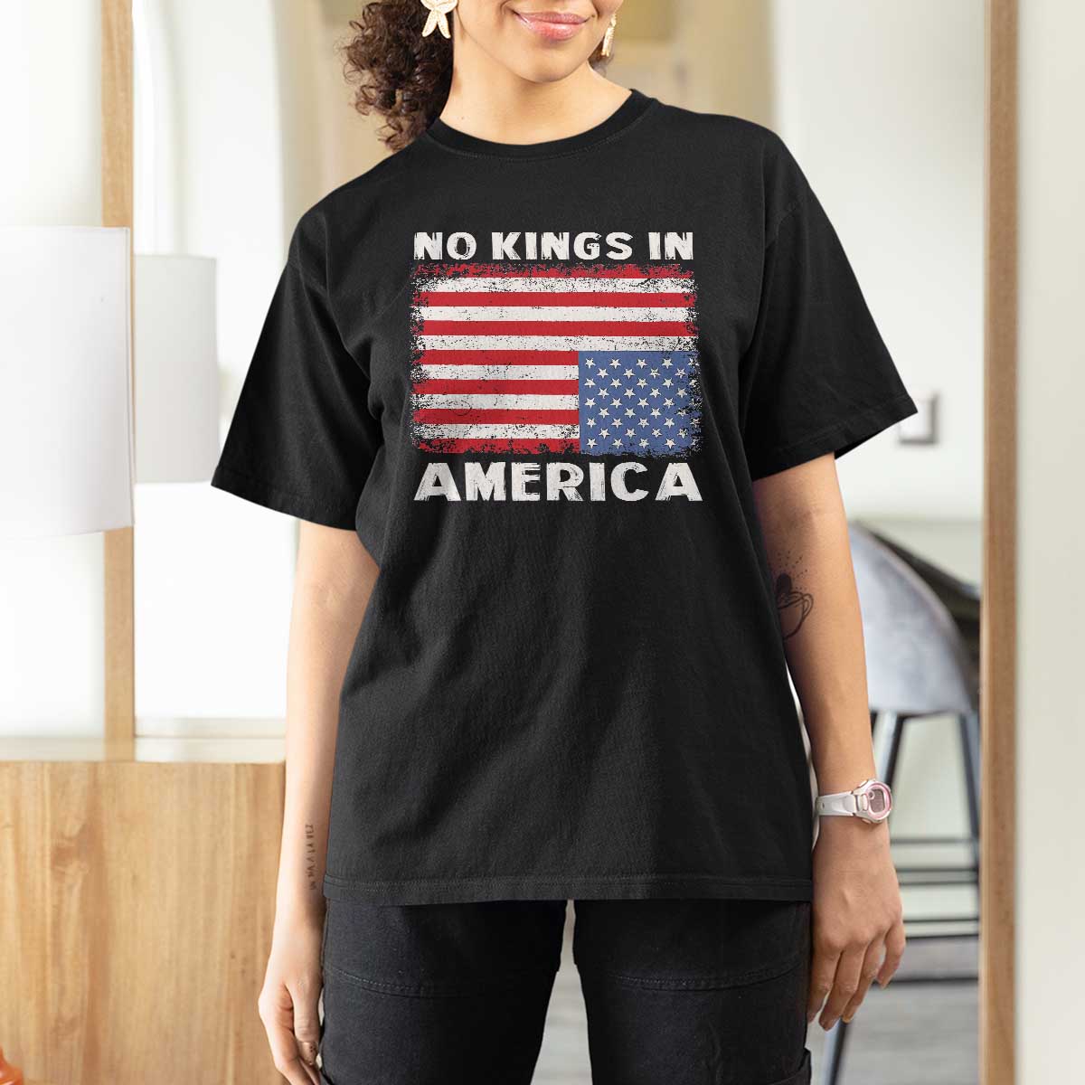 Snarky No Kings In America T Shirt For Women 86 47 No Faux King Way US Flag Upside Down