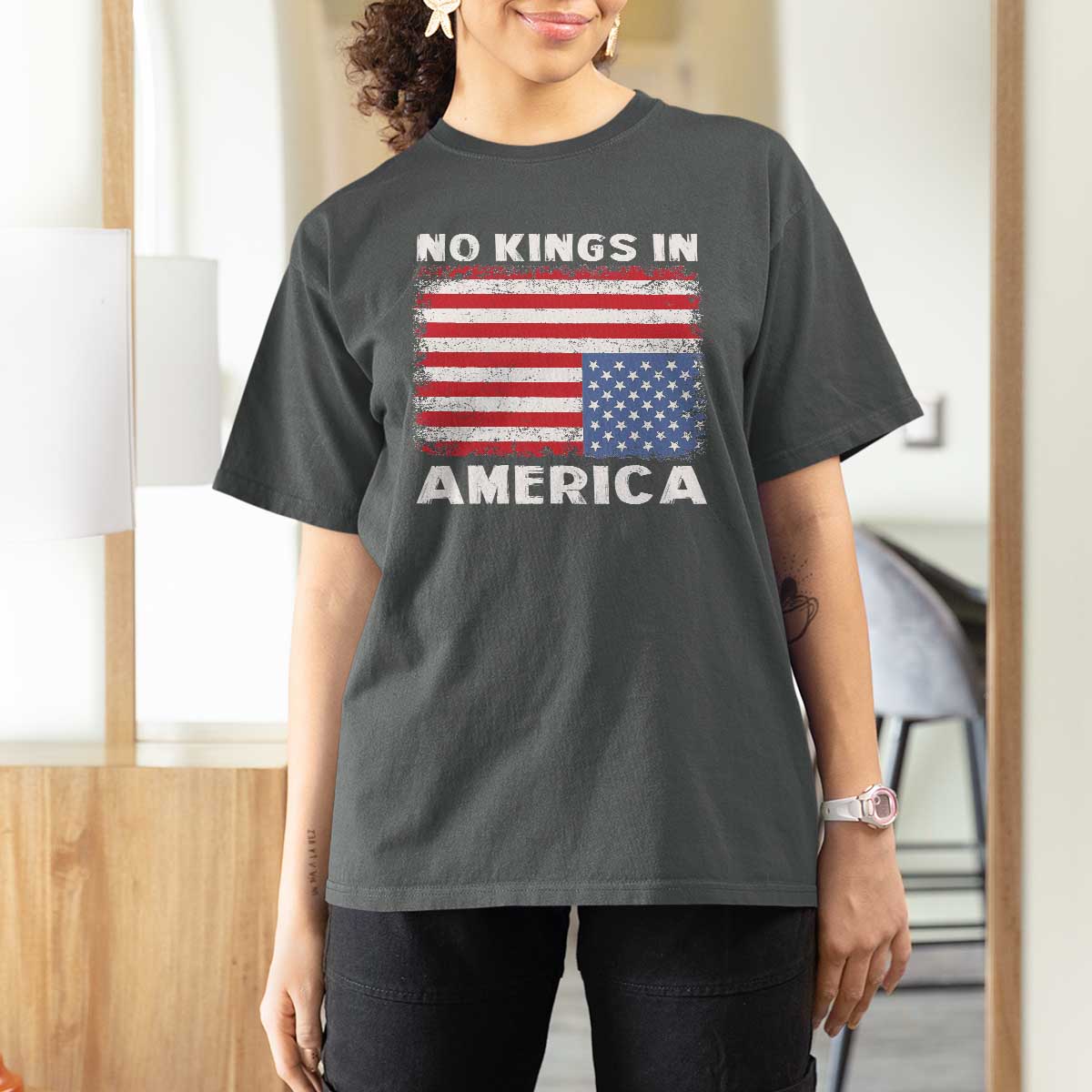 Snarky No Kings In America T Shirt For Women 86 47 No Faux King Way US Flag Upside Down