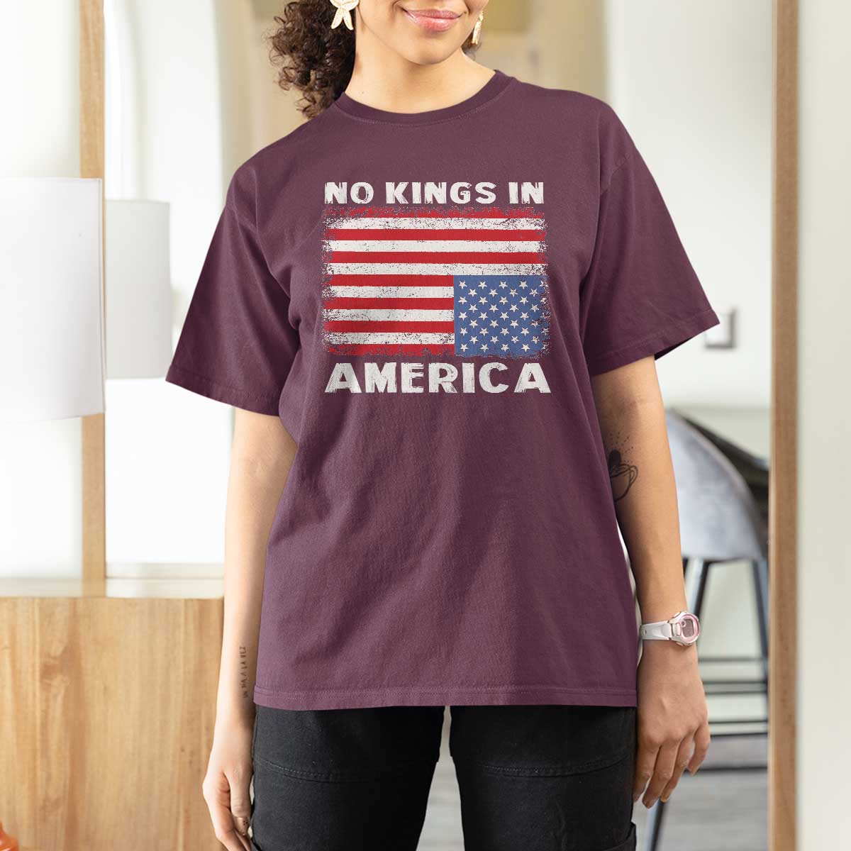 Snarky No Kings In America T Shirt For Women 86 47 No Faux King Way US Flag Upside Down