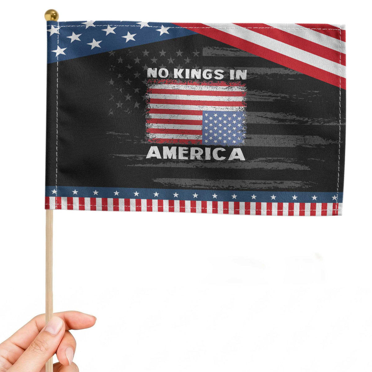Snarky No Kings In America Patriotic Handheld Flag 86 47 No Faux King Way US Flag Upside Down