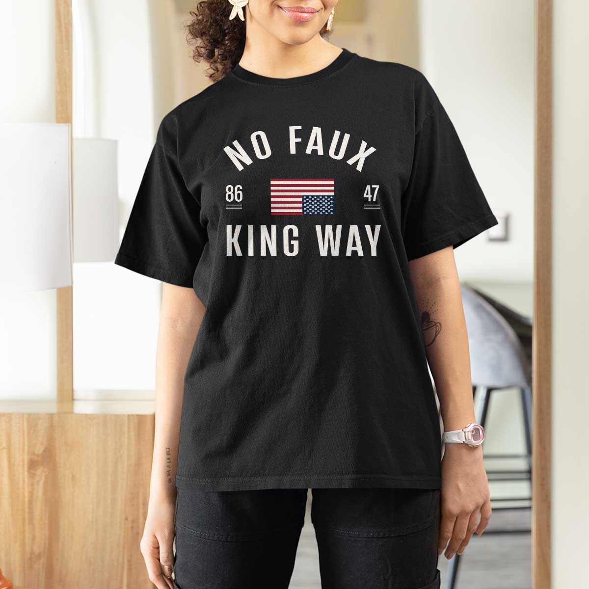 No Kings in America T Shirt For Women US Flag Upside Down