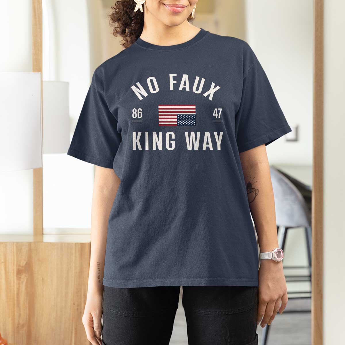 No Kings in America T Shirt For Women US Flag Upside Down