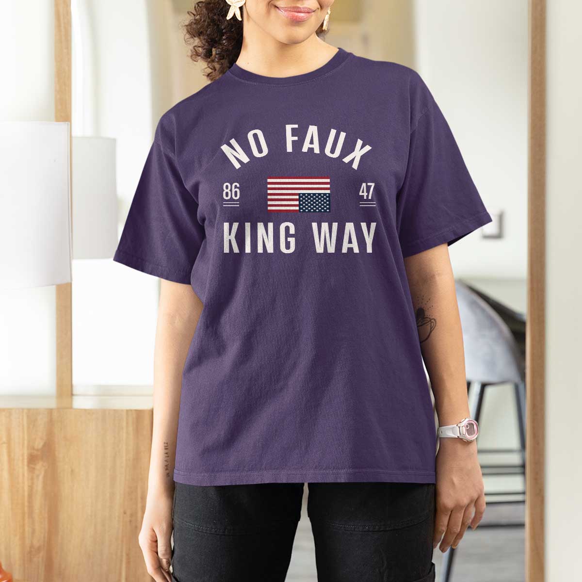 No Kings in America T Shirt For Women US Flag Upside Down