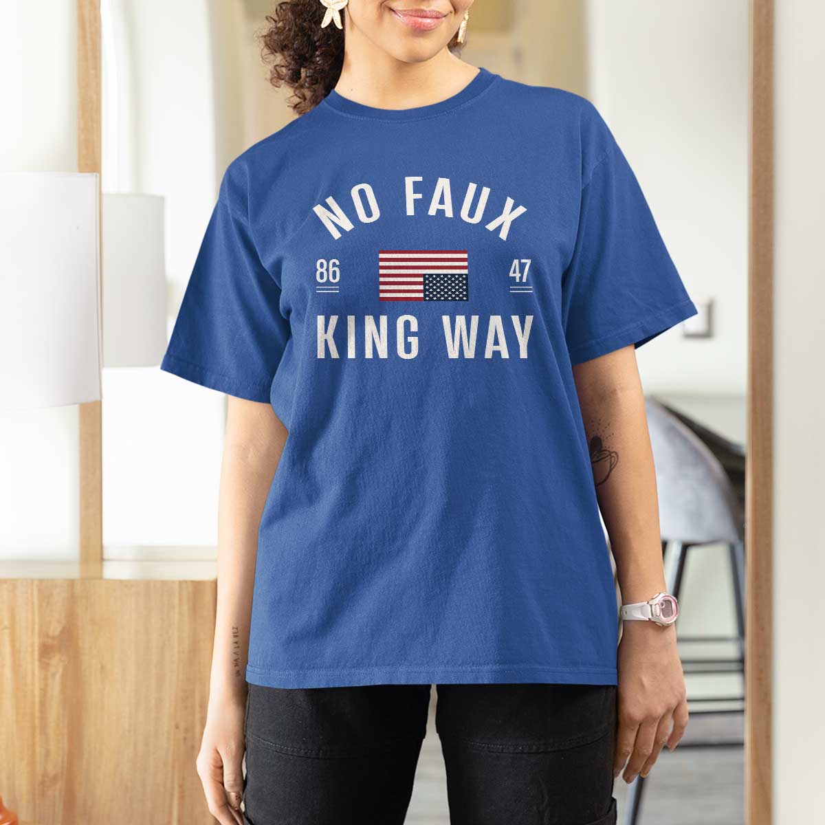 No Kings in America T Shirt For Women US Flag Upside Down