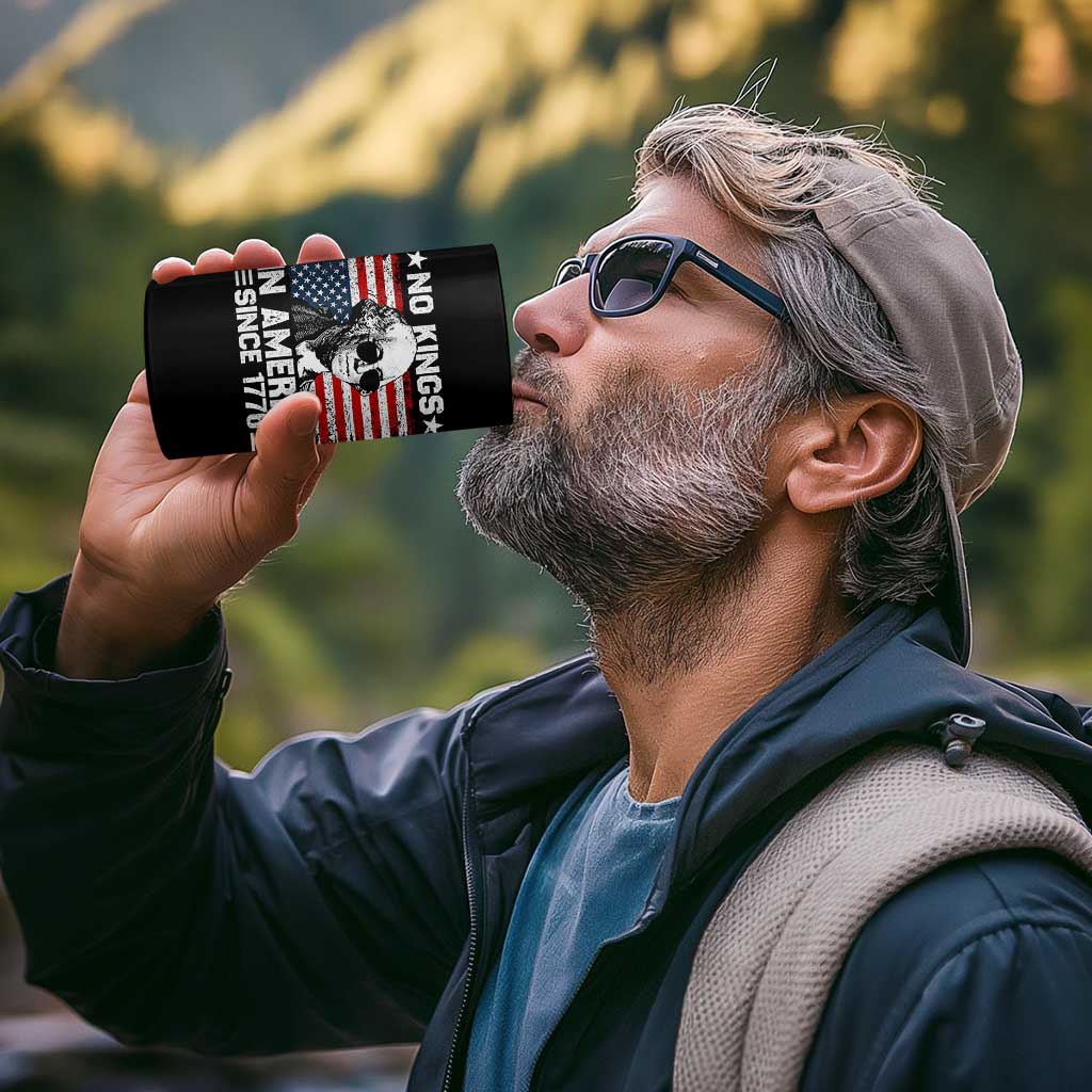 No Kings In America Since 1776 4 in 1 Can Cooler Tumbler George Washington US Flag Upside Down