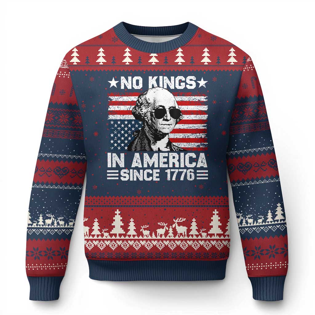 No Kings In America Since 1776 Ugly Christmas Sweater George Washington US Flag Upside Down - Wonder Print Shop