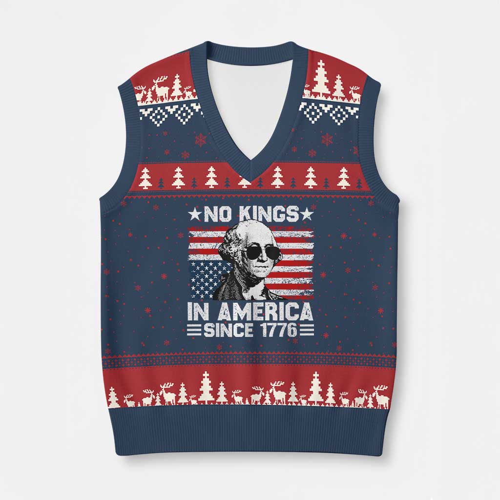 No Kings In America Since 1776 V-Neck Knit Sweater Vest George Washington US Flag Upside Down - Wonder Print Shop
