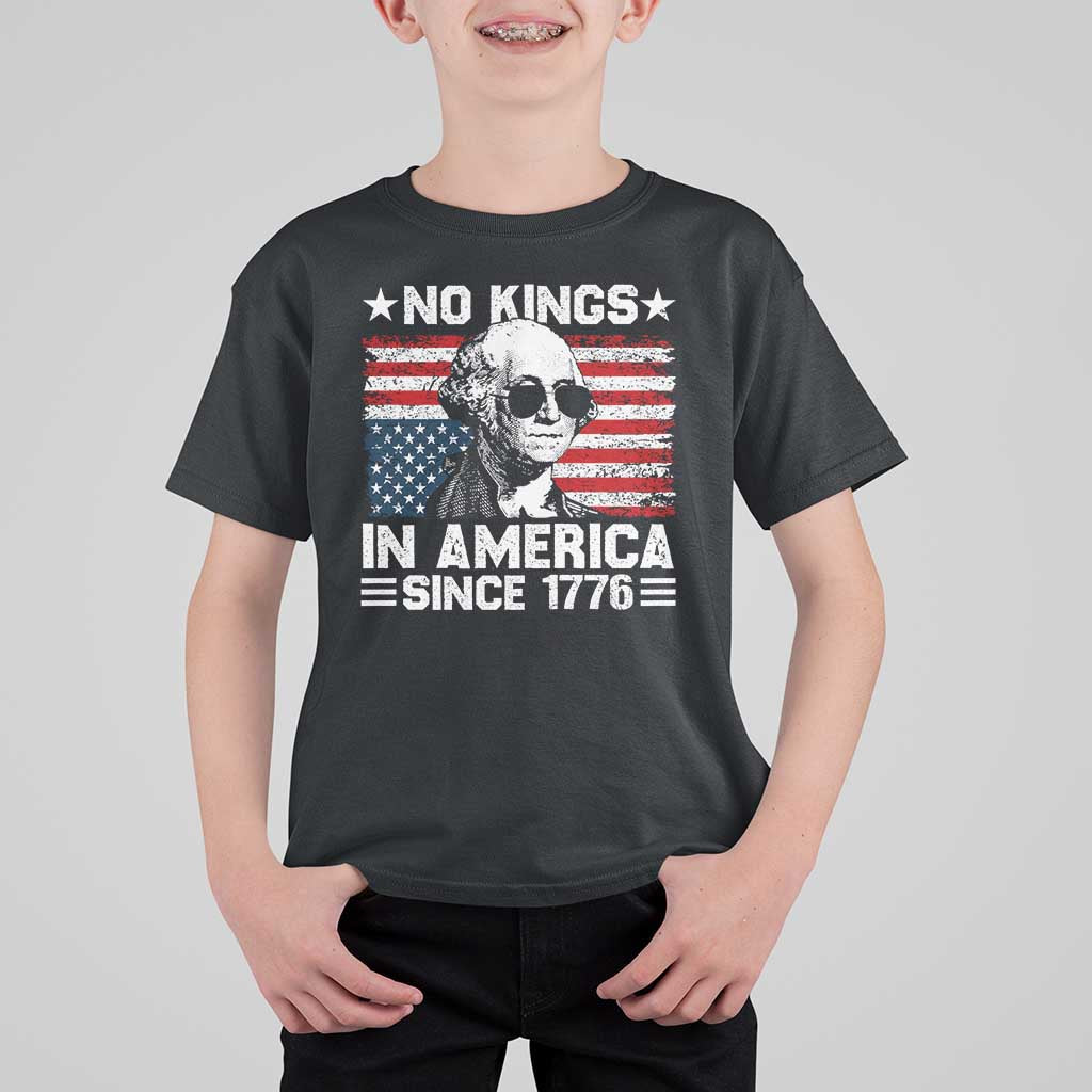 No Kings In America Since 1776 T Shirt For Kid George Washington US Flag Upside Down