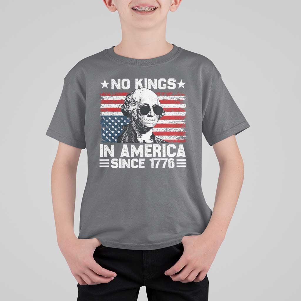 No Kings In America Since 1776 T Shirt For Kid George Washington US Flag Upside Down