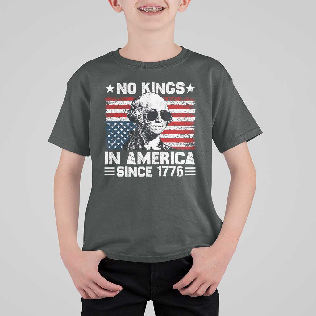 No Kings In America Since 1776 T Shirt For Kid George Washington US Flag Upside Down