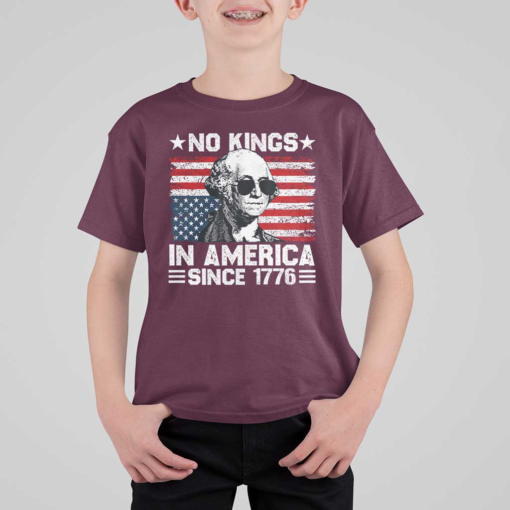 No Kings In America Since 1776 T Shirt For Kid George Washington US Flag Upside Down
