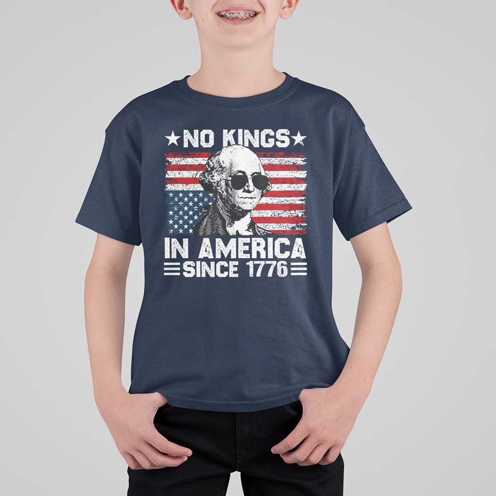 No Kings In America Since 1776 T Shirt For Kid George Washington US Flag Upside Down