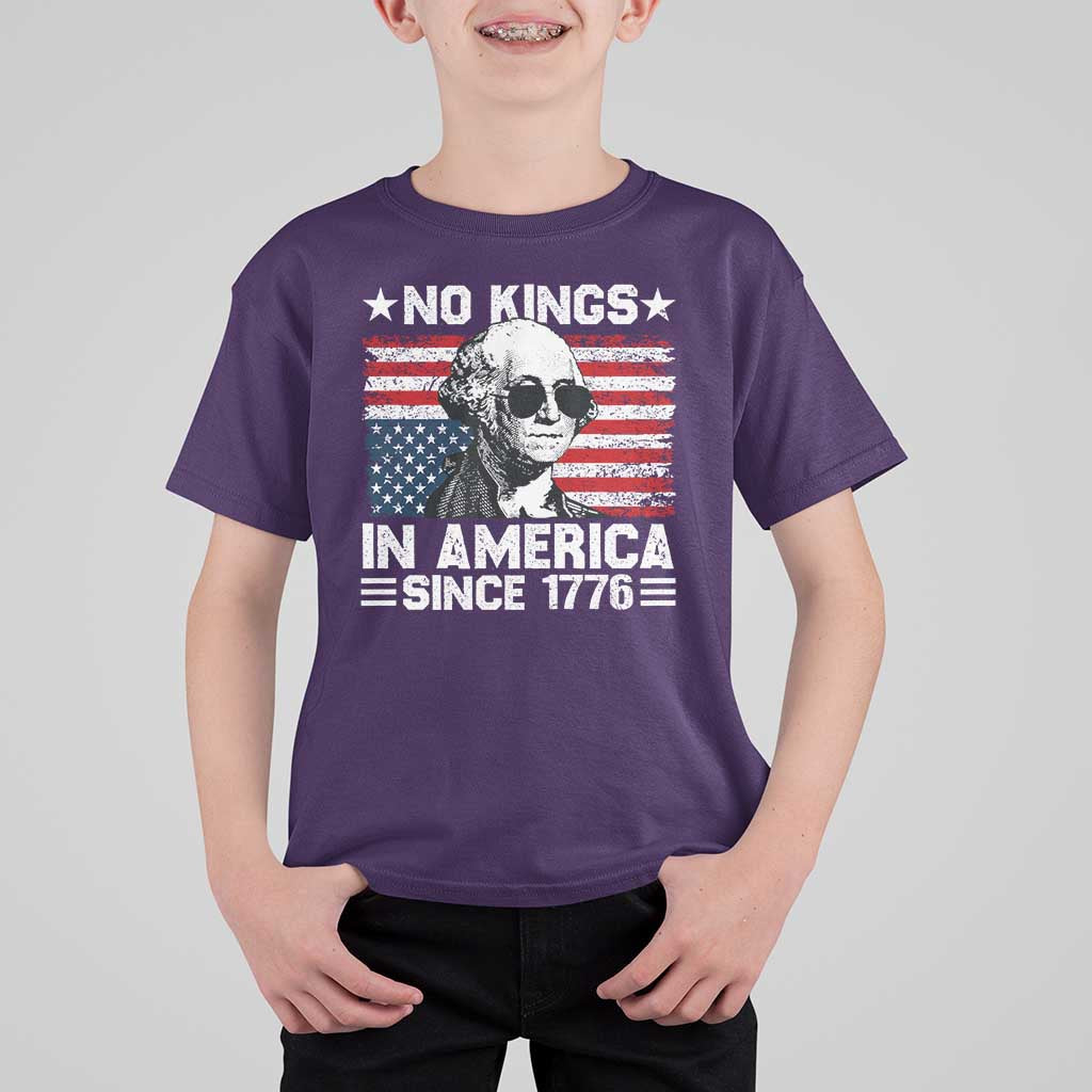 No Kings In America Since 1776 T Shirt For Kid George Washington US Flag Upside Down