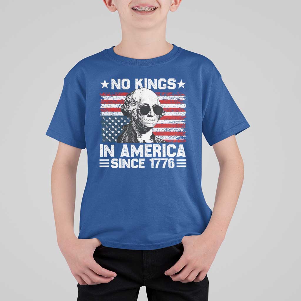 No Kings In America Since 1776 T Shirt For Kid George Washington US Flag Upside Down