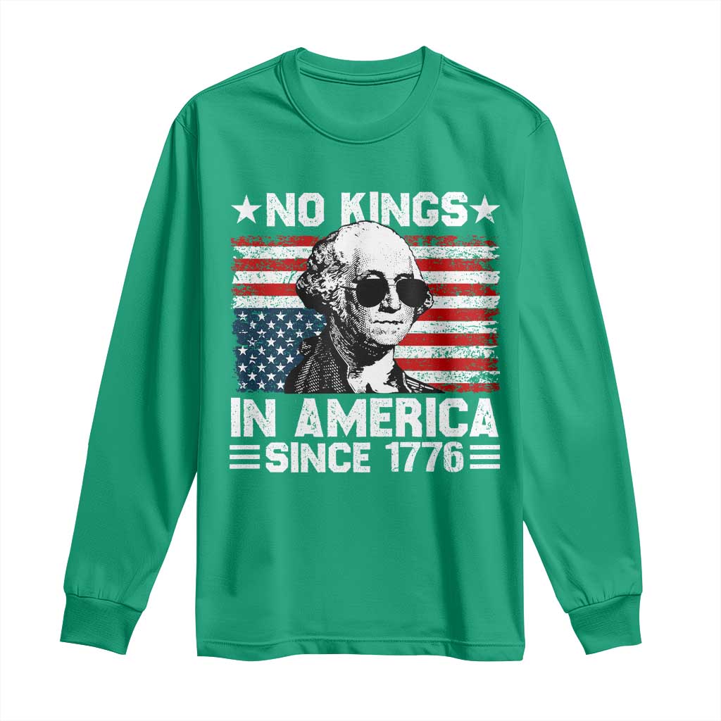 No Kings In America Since 1776 Long Sleeve Shirt George Washington US Flag Upside Down