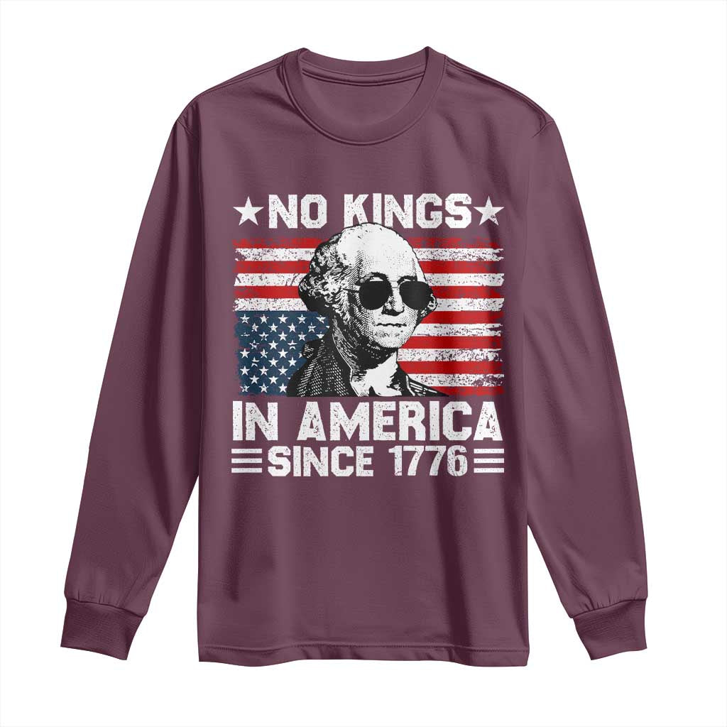 No Kings In America Since 1776 Long Sleeve Shirt George Washington US Flag Upside Down