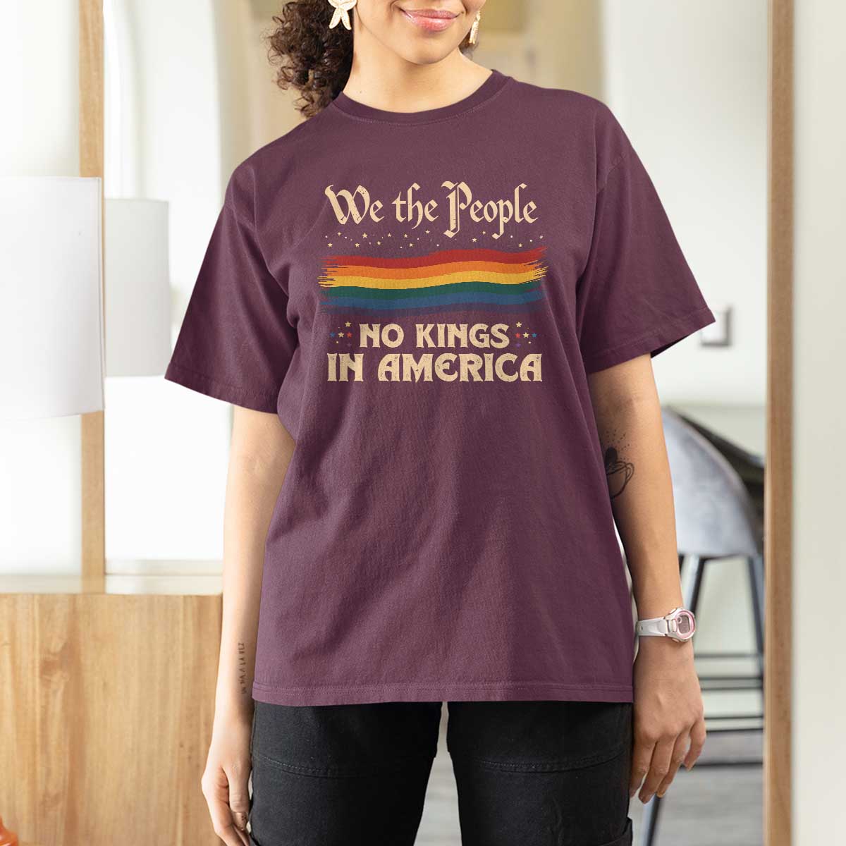 We The People No Kings In America T Shirt For Women Pride Month LGBTQ
