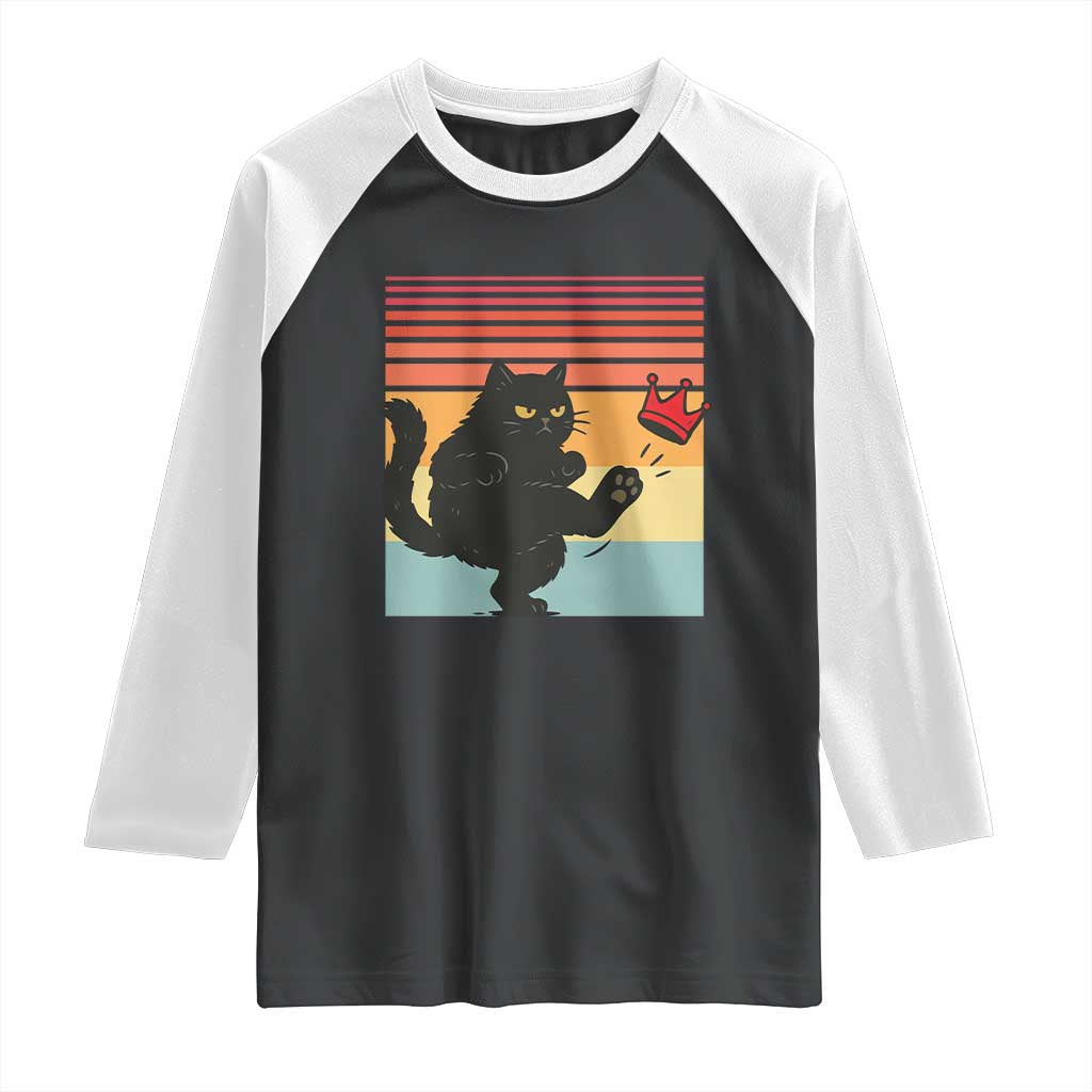 No Kings Black Cat Raglan Shirt Funny Kitten Social Justice - Wonder Print Shop