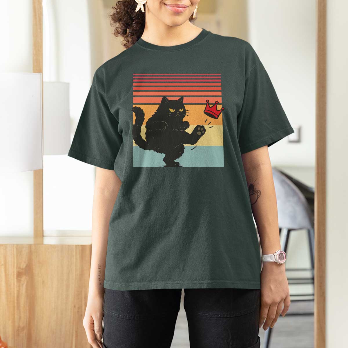 No Kings Black Cat T Shirt For Women Funny Kitten Social Justice - Wonder Print Shop