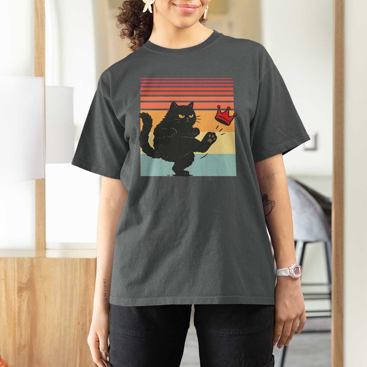 No Kings Black Cat T Shirt For Women Funny Kitten Social Justice - Wonder Print Shop