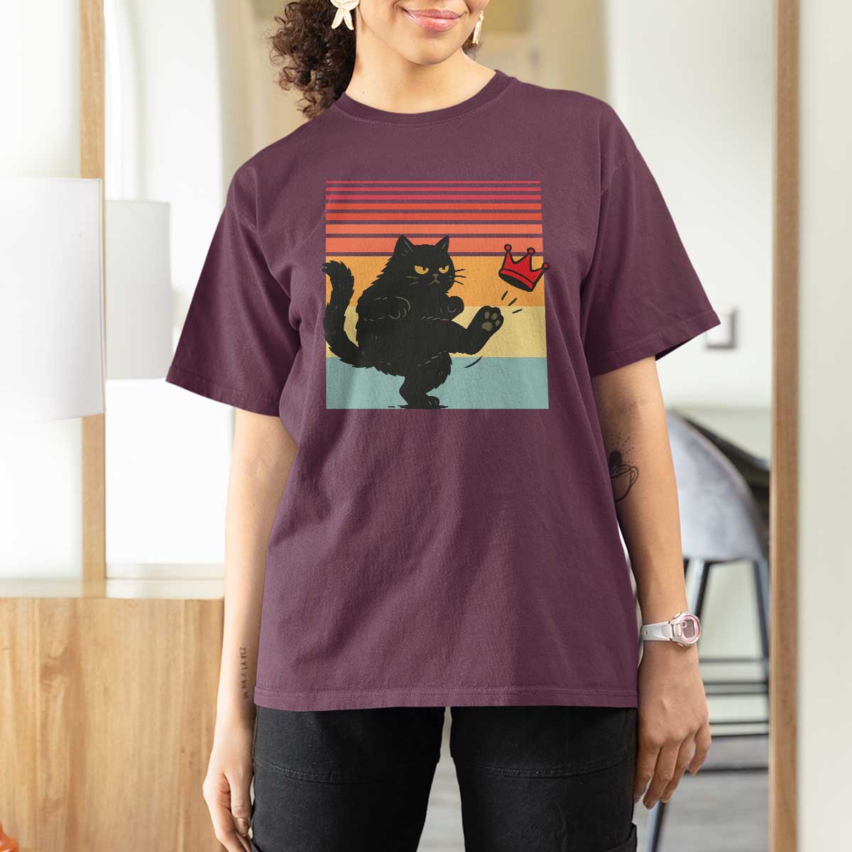 No Kings Black Cat T Shirt For Women Funny Kitten Social Justice - Wonder Print Shop