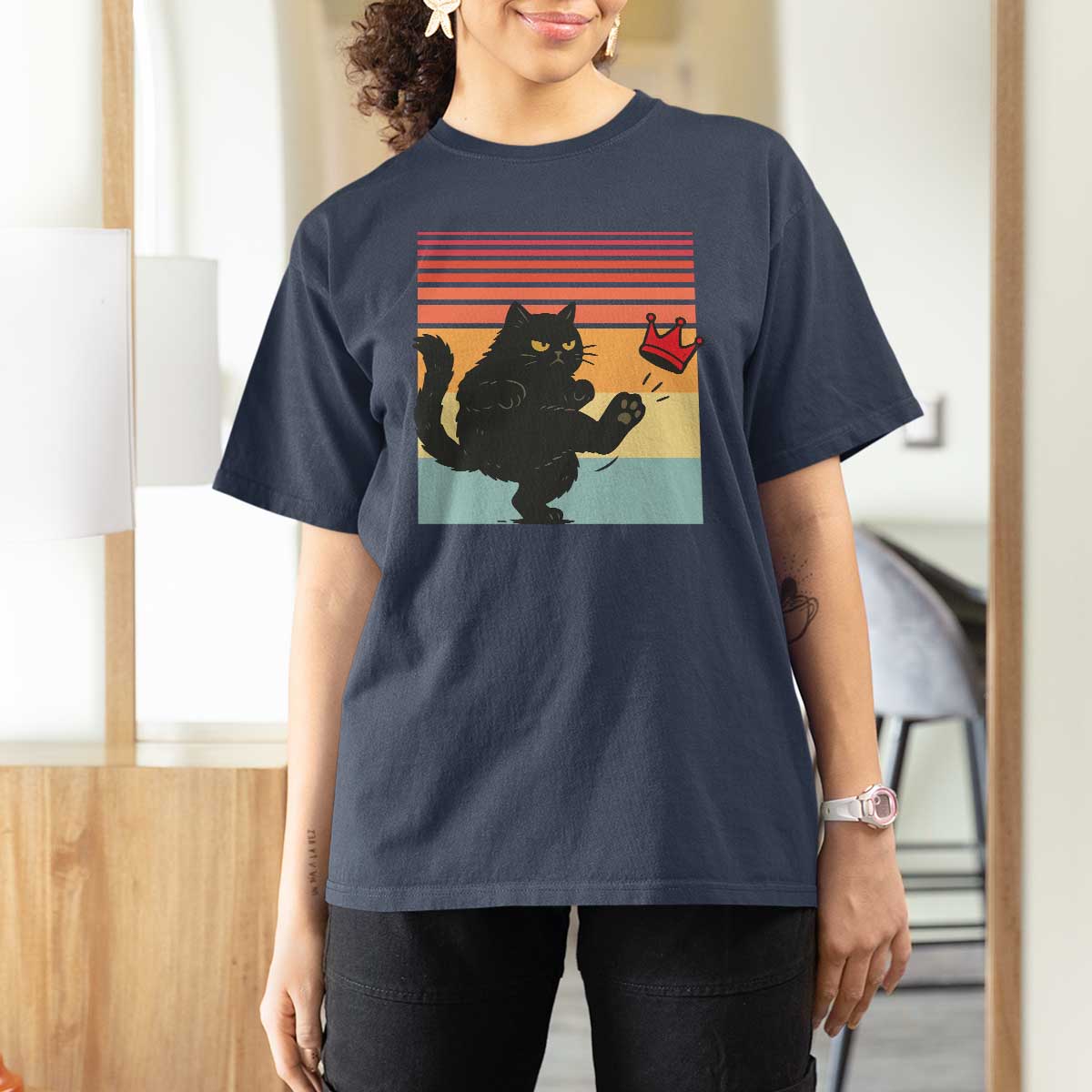 No Kings Black Cat T Shirt For Women Funny Kitten Social Justice - Wonder Print Shop