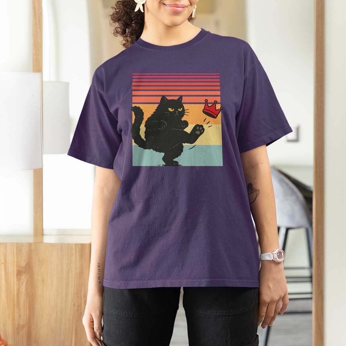 No Kings Black Cat T Shirt For Women Funny Kitten Social Justice - Wonder Print Shop