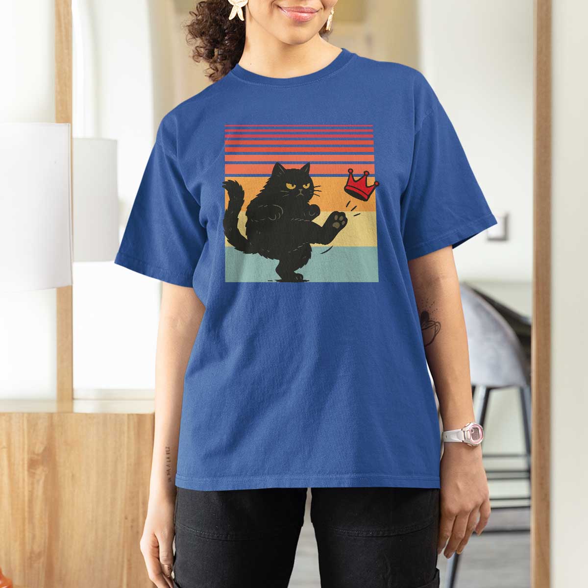 No Kings Black Cat T Shirt For Women Funny Kitten Social Justice - Wonder Print Shop