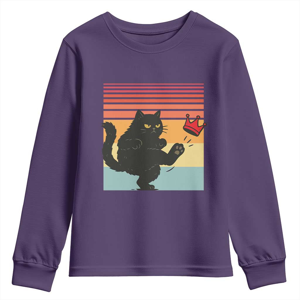 No Kings Black Cat Youth Sweatshirt Funny Kitten Social Justice - Wonder Print Shop