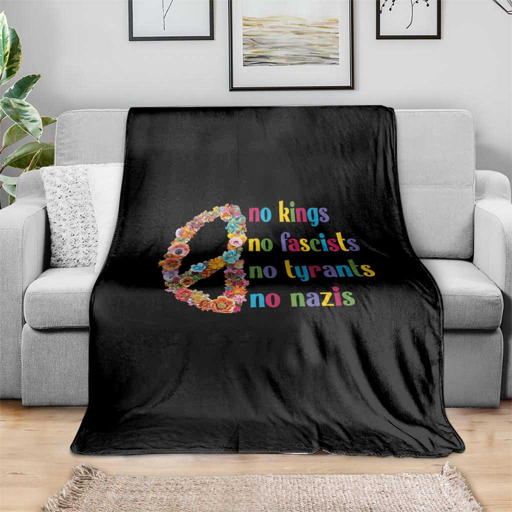 No Kings No Fascists Throw Blanket Floral Peace Sign Social Justice - Wonder Print Shop
