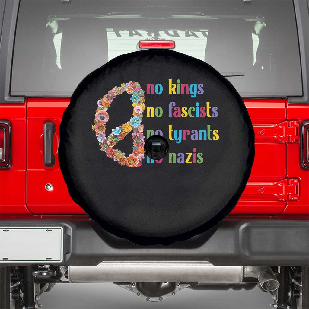 No Kings No Fascists Spare Tire Cover Floral Peace Sign Social Justice - Wonder Print Shop