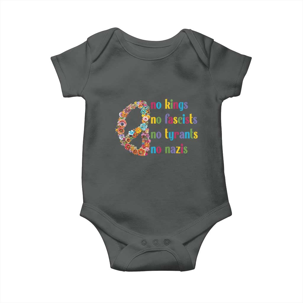 No Kings No Fascists Baby Onesie Floral Peace Sign Social Justice - Wonder Print Shop